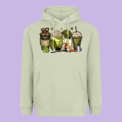 Army Coffee Cups Heavyweight Hoodie Designed By Zillion Design Studio