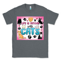 Charcoal Heather life is better with cats Classic Tee - MaliasSmallBusiness