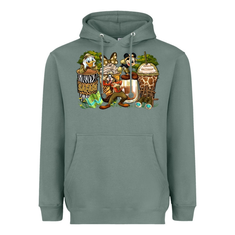 Safari Cartoon Characters Coffee Cups Heavyweight Hoodie by Zillion Design Studio | Teevron