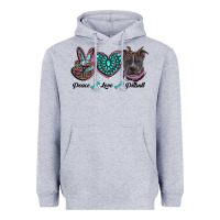 Heather Grey peace love pitbull Heavyweight Hoodie - RanaPortraitStore