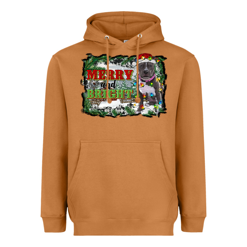 Merry And Bright Pitbull With Farm Heavyweight Hoodie by RanaPortraitStore | Teevron