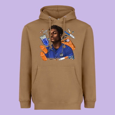 Afro Man Nurse Heavyweight Hoodie Designed By Texasbilliewilder