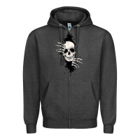 Charcoal Heather skull in the wall file Zipper Hoodie - MaliasSmallBusiness