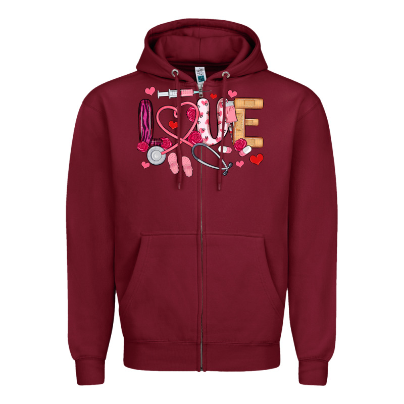 Love Nurse Valentines Day Zipper Hoodie by MaliasSmallBusiness | Teevron