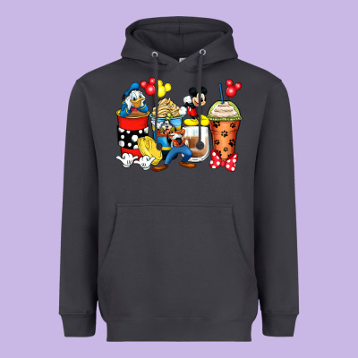 Cartoon Characters Coffee Cups Heavyweight Hoodie Designed By Zillion Design Studio