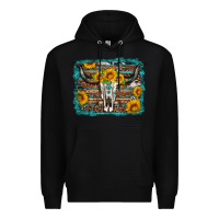 Black longhorn bull skull western turquoise background Premium Hoodie - Artiststas