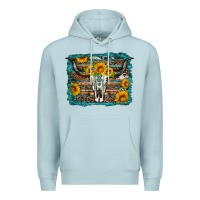 Blue Mist longhorn bull skull western turquoise background Premium Hoodie - Artiststas