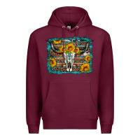 Burgundy longhorn bull skull western turquoise background Premium Hoodie - Artiststas