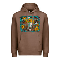 Chestnut longhorn bull skull western turquoise background Premium Hoodie - Artiststas