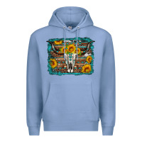 Colony Blue longhorn bull skull western turquoise background Premium Hoodie - Artiststas