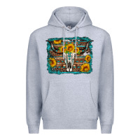 Heather Grey longhorn bull skull western turquoise background Premium Hoodie - Artiststas