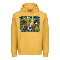 Mustard longhorn bull skull western turquoise background Premium Hoodie - Artiststas