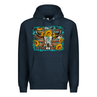 Navy longhorn bull skull western turquoise background Premium Hoodie - Artiststas
