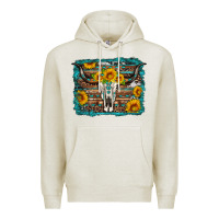 Oatmeal Heather longhorn bull skull western turquoise background Premium Hoodie - Artiststas