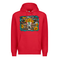 Red longhorn bull skull western turquoise background Premium Hoodie - Artiststas
