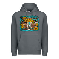 Rock longhorn bull skull western turquoise background Premium Hoodie - Artiststas