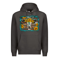Smoke longhorn bull skull western turquoise background Premium Hoodie - Artiststas