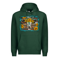 Sports Green longhorn bull skull western turquoise background Premium Hoodie - Artiststas