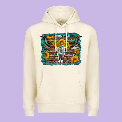 Longhorn Bull Skull Western Turquoise Background Premium Hoodie Designed By Artiststas