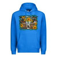 True Royal longhorn bull skull western turquoise background Premium Hoodie - Artiststas