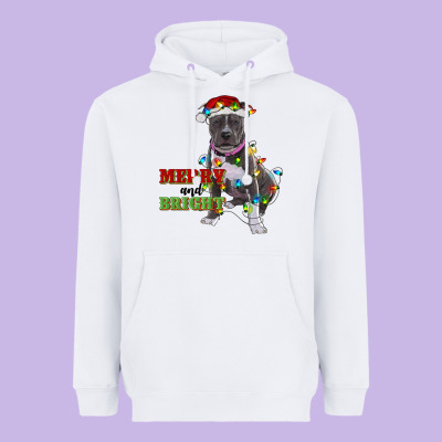Merry And Bright Pitbull Heavyweight Hoodie Designed By Ranaportraitstore
