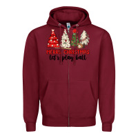 Burgundy merry christmas let s play ball baseball Zipper Hoodie - MaliasSmallBusiness