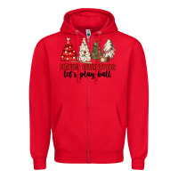 Red merry christmas let s play ball baseball Zipper Hoodie - MaliasSmallBusiness