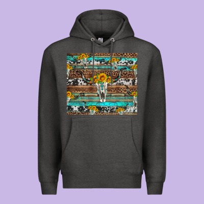 Longhorn Bull Skull Cowhide Leopard Turquoise Premium Hoodie Designed By Artiststas