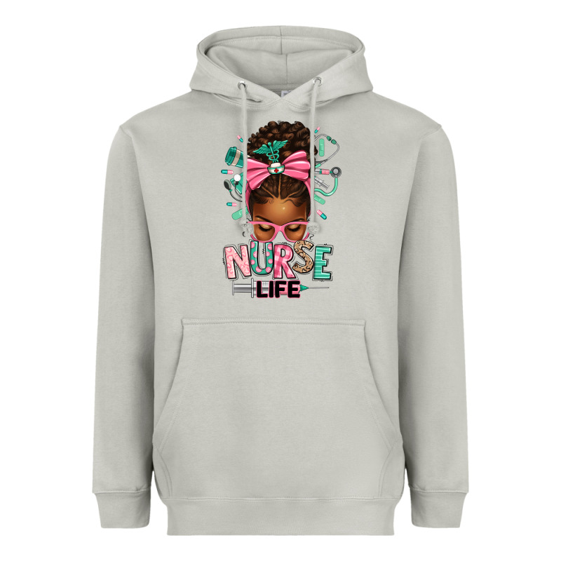 Afro Messy Bun Nurse Life Heavyweight Hoodie by texasbilliewilder | Teevron