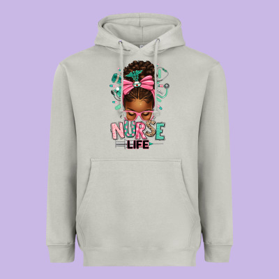 Afro Messy Bun Nurse Life Heavyweight Hoodie Designed By Texasbilliewilder