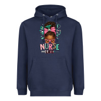 Navy afro messy bun nurse life Heavyweight Hoodie - texasbilliewilder