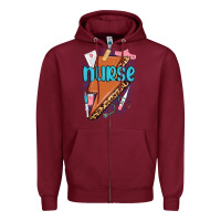 Burgundy nurse lightning bolt Zipper Hoodie - MaliasSmallBusiness