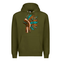 Army Green native american indian headdress Premium Hoodie - Artiststas