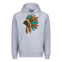 Heather Grey native american indian headdress Premium Hoodie - Artiststas