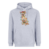 Heather Grey Chihuahua with christmas lights Heavyweight Hoodie - RanaPortraitStore