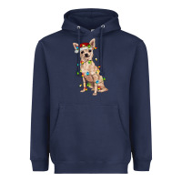 Navy Chihuahua with christmas lights Heavyweight Hoodie - RanaPortraitStore