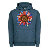 Pigment Midnight Navy American Flag Sunflower Urban Hoodie - LillyAllenDesigns