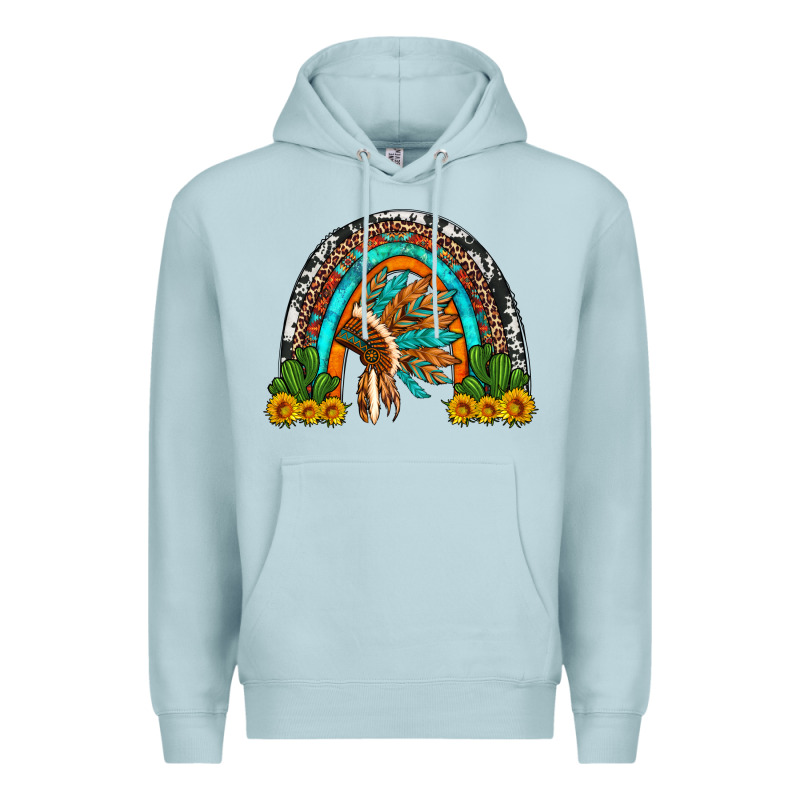 Indian Headdress Cactus And Sunflowers Rainbow Premium Hoodie by Artiststas | Teevron