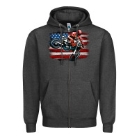 Charcoal Heather dirt bike american flag Zipper Hoodie - MaliasSmallBusiness