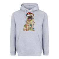 Heather Grey pug with christmas lights Heavyweight Hoodie - RanaPortraitStore