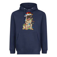 Navy pug with christmas lights Heavyweight Hoodie - RanaPortraitStore