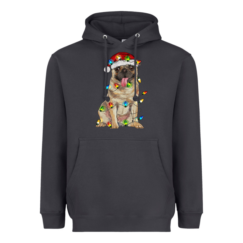 Pug With Christmas Lights Heavyweight Hoodie by RanaPortraitStore | Teevron
