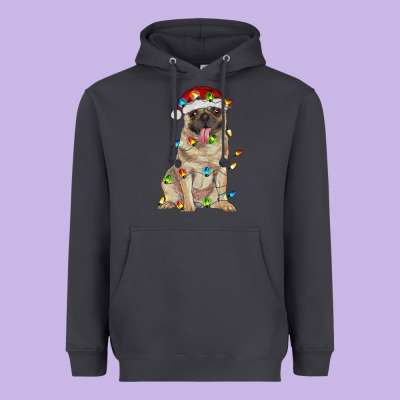 Pug With Christmas Lights Heavyweight Hoodie Designed By Ranaportraitstore