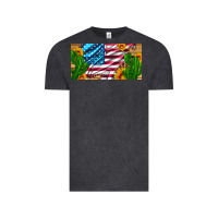Vintage Black usa flag and cactus and sunflowers with leopard and wood license  plat Vintage Tee - Artiststas
