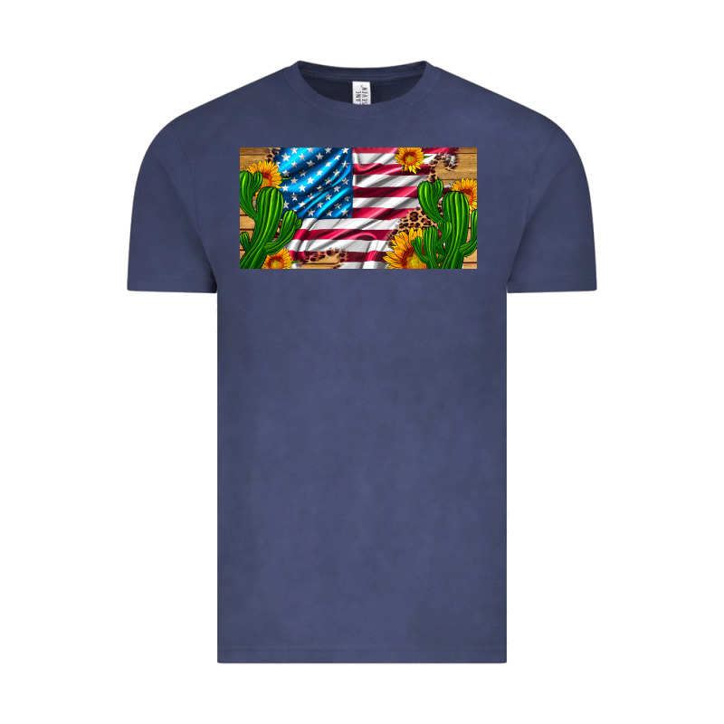 Usa Flag And Cactus And Sunflowers With Leopard And Wood License  Plat Vintage Tee by Artiststas | Teevron
