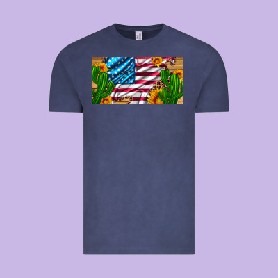 Usa Flag And Cactus And Sunflowers With Leopard And Wood License  Plat Vintage Tee Designed By Artiststas