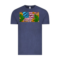 Vintage Denim usa flag and cactus and sunflowers with leopard and wood license  plat Vintage Tee - Artiststas