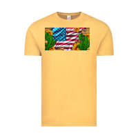 Vintage Mustard usa flag and cactus and sunflowers with leopard and wood license  plat Vintage Tee - Artiststas