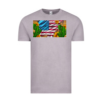 Vintage Zinc usa flag and cactus and sunflowers with leopard and wood license  plat Vintage Tee - Artiststas