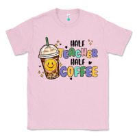 Bubblegum Pink half teacher half coffee Classic Tee - MaliasSmallBusiness